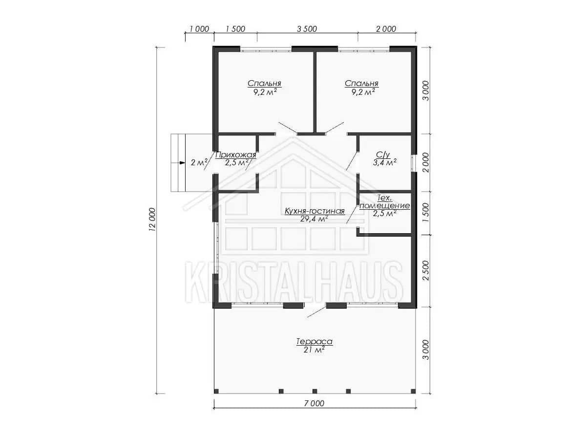 Барнхаус дом одноэтажный 79.2 м2 с террасой - СК KristalHaus